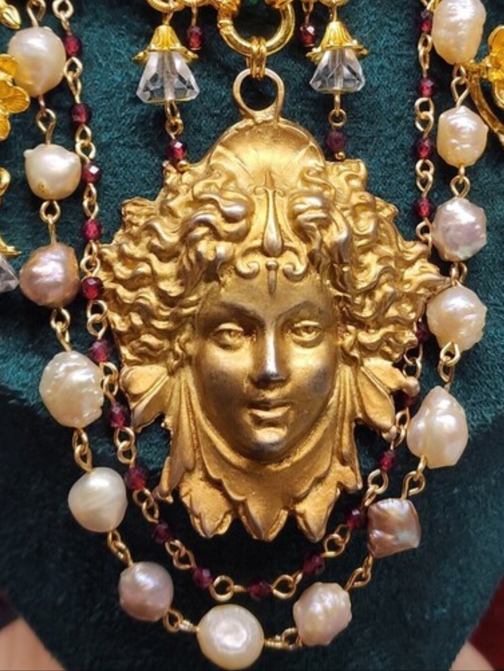Festoon Necklace Medusa Pendant Garnet Pearl Carnelian Quartz - Picture 5 of 9